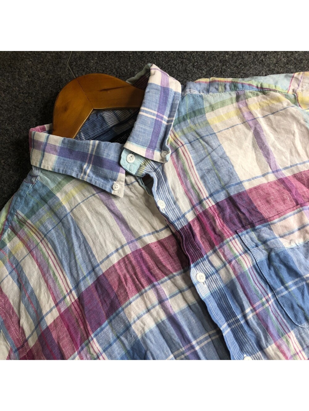 Daniel Cremieux Shirt Mens XL Windowpane Madras Plaid Linen Classic Fit Spread
